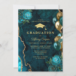 Teal Agate Photo Graduation Party Invitation