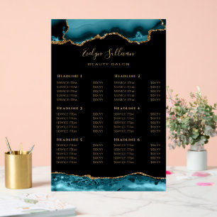 Teal Agate Price List Acrylic Sign