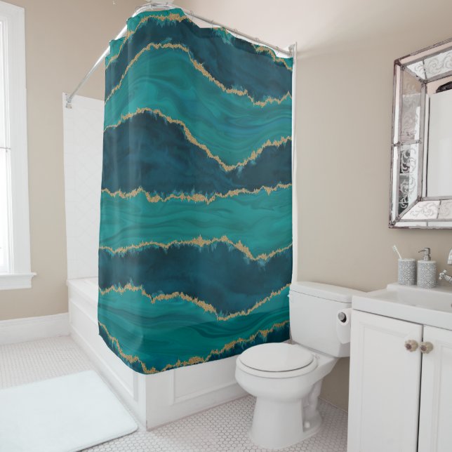 Teal Agate Waves – Abstract Marble with Gold (In Situ)