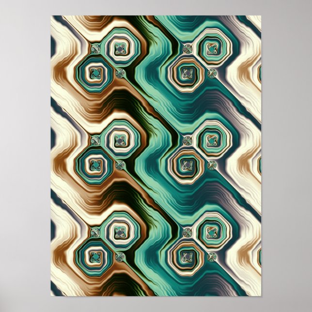 Teal Agate Waves Abstract Pattern Poster (Front)