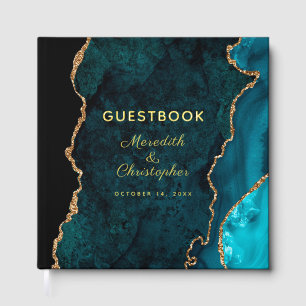 Teal Agate Wedding Gold Guest Book