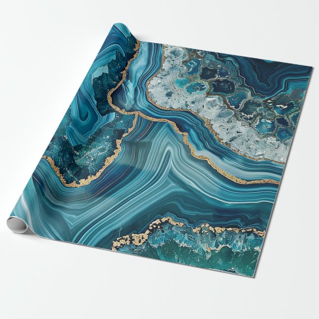 Teal Agate Wrapping Paper (Unrolled)