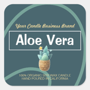 Teal Aloe Vera Cute Style Modern Candles Labels 
