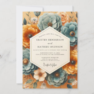 Teal Amber Bloom Romance Wedding Invitation