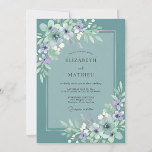 Teal Amethyst Foliage Eucalyptus Wedding Invitation