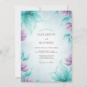 Teal Amethyst Petal Wedding Invitation