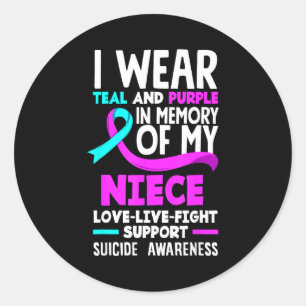 Teal & Purple In Memory Of My Niece Suicide Pr Classic Round Sticker