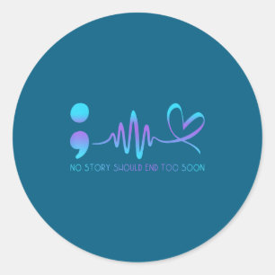Teal &amp; Purple Semicolon Suicide Prevention Awa Classic Round Sticker