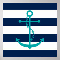 Teal Anchor on Blue Stripes