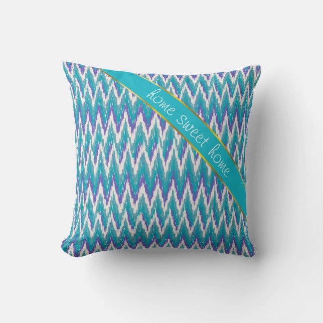 Teal and Amethyst iKat ZigZag pattern Throw Pillow (Front)