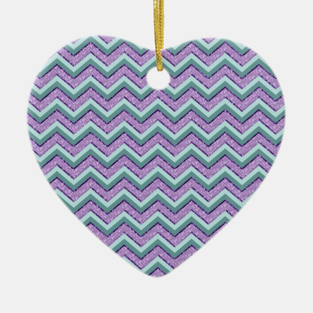 Teal and Amethyst ZigZag Ceramic Ornament (Front)