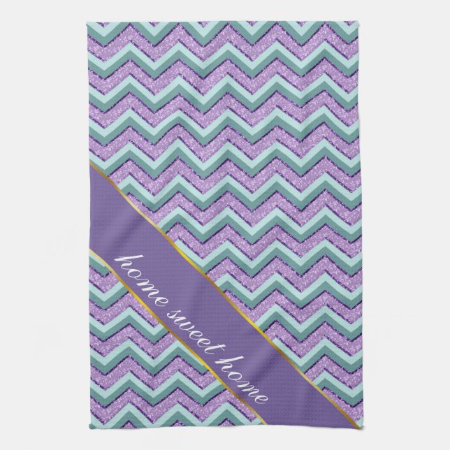 Teal and Amethyst ZigZag Kitchen Towel (Vertical)