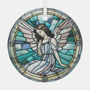 Teal And Aqua Christmas Angel Stained Glass Ornament