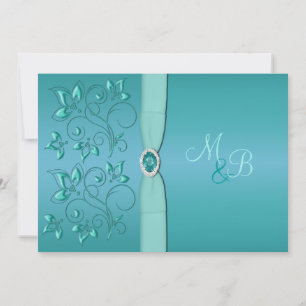Teal and Aqua Floral Monogrammed Invitation