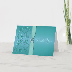 Teal and Aqua Floral Thank You Card