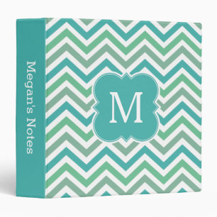 Teal and Aqua Green Chevron Pattern Monogram Binder