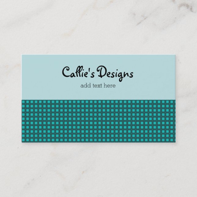 Teal and Aqua Tiny Check Pattern Business Card (Front)
