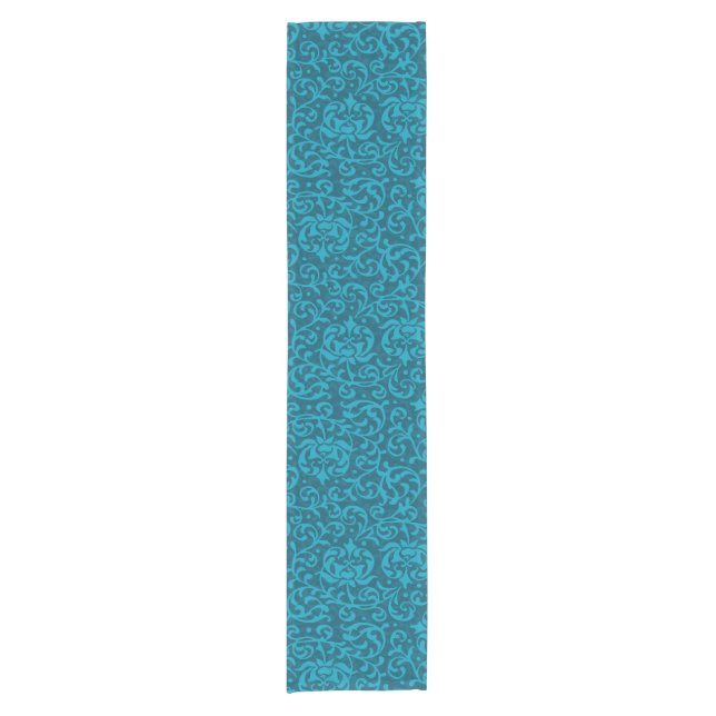 Teal and Aqua Tudor Gardens Damask Short Table Runner (Front)