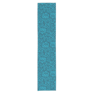 Teal and Aqua Tudor Gardens Damask Short Table Runner