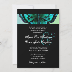 Teal and Aqua Vintage Butterfly Wedding V3 Invitation