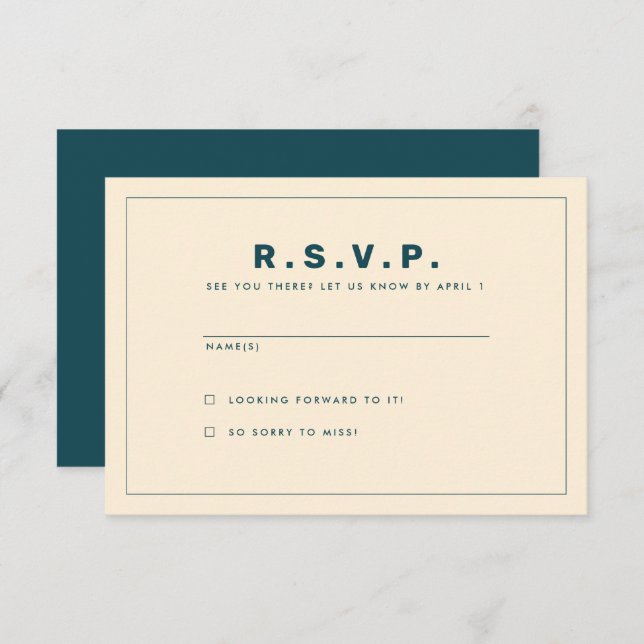 Teal and Beige Wes Anderson Inspired RSVP Card (Front/Back)