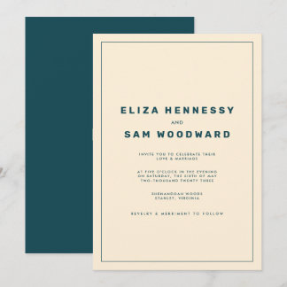 Teal and Beige Wes Anderson Inspired Wedding Invitation
