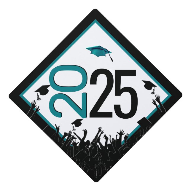 Teal and Black 2025 Graduation Graduation Cap Topper (Front)