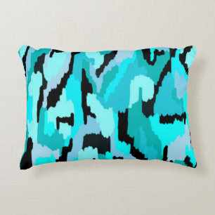 Teal and Black Abstract Print  Accent Pillow