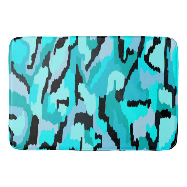 Teal and Black Abstract Print  Bath Mat (Front)