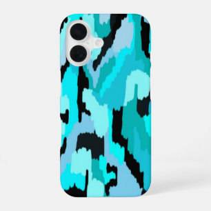 Teal and Black Abstract Print iPhone 16 Case
