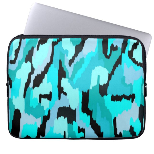 Teal and Black Abstract Print  Laptop Sleeve (Front)