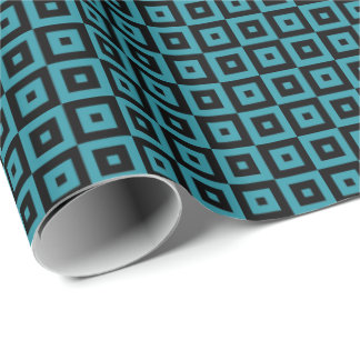 Teal and Black Art Deco Squares Geometric Wrapping Paper