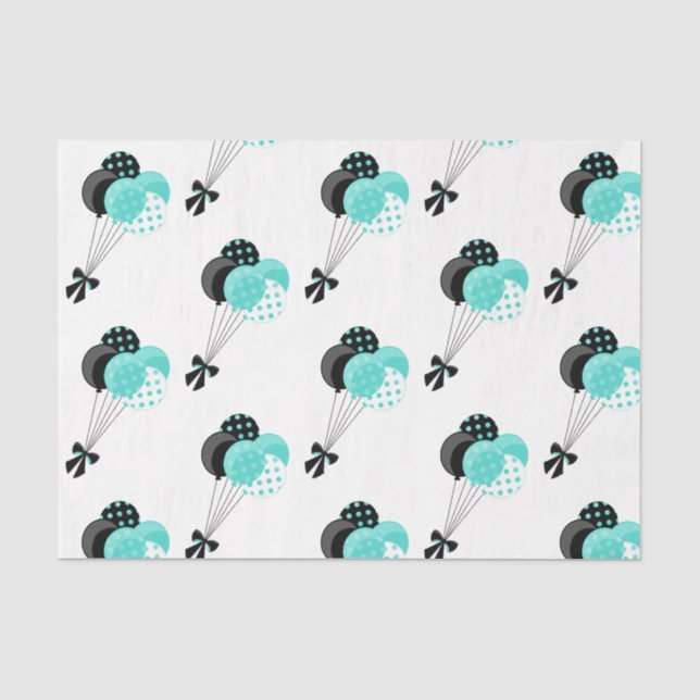 Teal and Black Balloon Celebration Tissue Paper (Front)