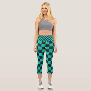 Teal and Black Chequered Capri Leggings