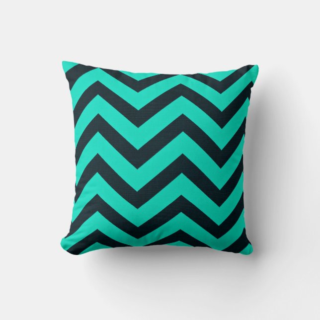 Teal and black chevron pillow. throw pillow (Front)
