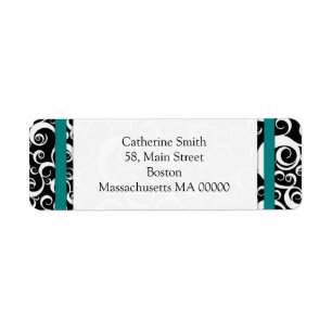 Teal and Black Damask Swirls Address Labels