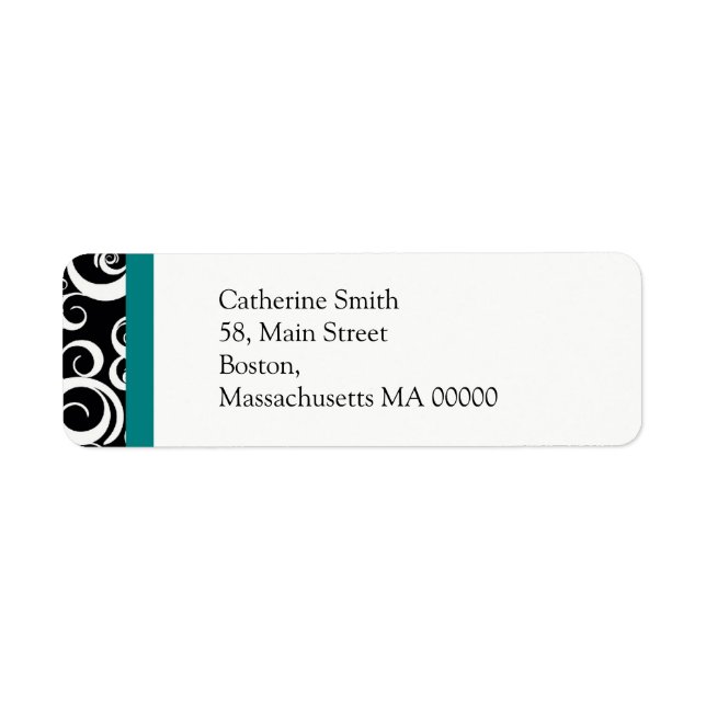 Teal and Black Damask Swirls Address Labels (Front)