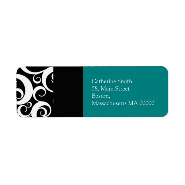 Teal and Black Damask Swirls Address Labels (Front)