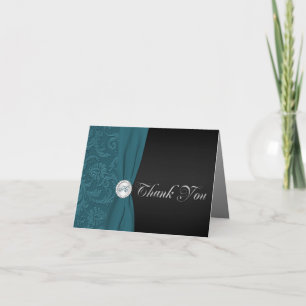 Teal and Black Damask Thank You Note Card