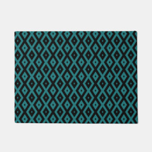 Teal and black diamond pattern doormat
