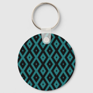 Teal and black diamond pattern keychain