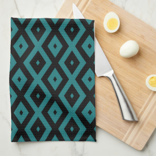 Teal and black diamond pattern kitchen towel
