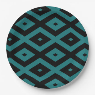 Teal and black diamond pattern paper plate