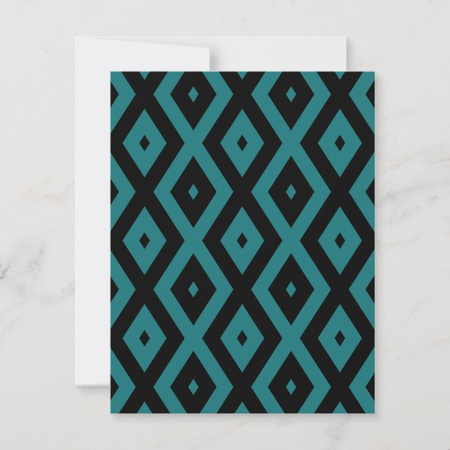 Teal and black diamond pattern RSVP card (Front)