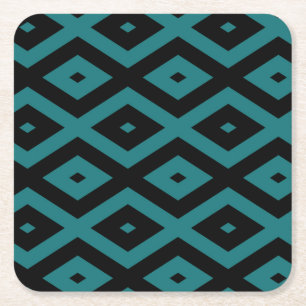Teal and black diamond pattern square paper coaster