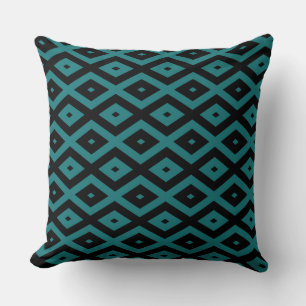 Teal and black diamond pattern throw pillow