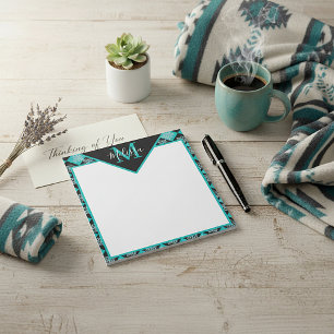 Teal and black Ethnic squares personalized Notepad