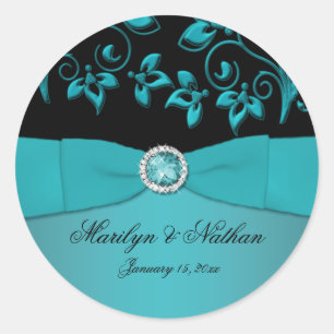 Teal and Black Floral1.5" Round Sticker