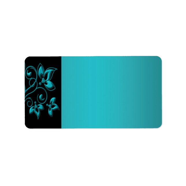 Teal and Black Floral Address Label (Front)