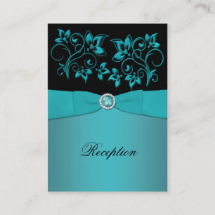 Teal and Black Floral Reception Card